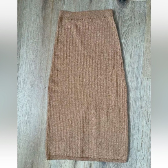 Free People Skyline Skirt Womens XS Cream/beige Ribbed Knit Midi Stretch *C6 - Picture 4 of 5